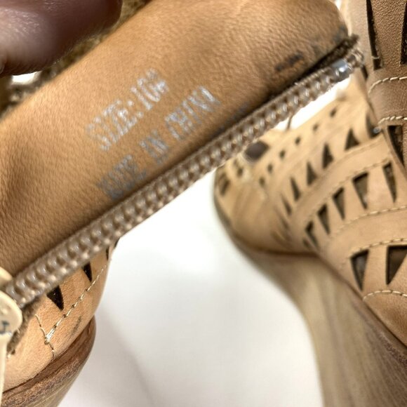 Jeffrey Campbell Shoes Size 10 Rodillo Tan Cut Out Boho Lace Up Wedge Sandals - Picture 9 of 9